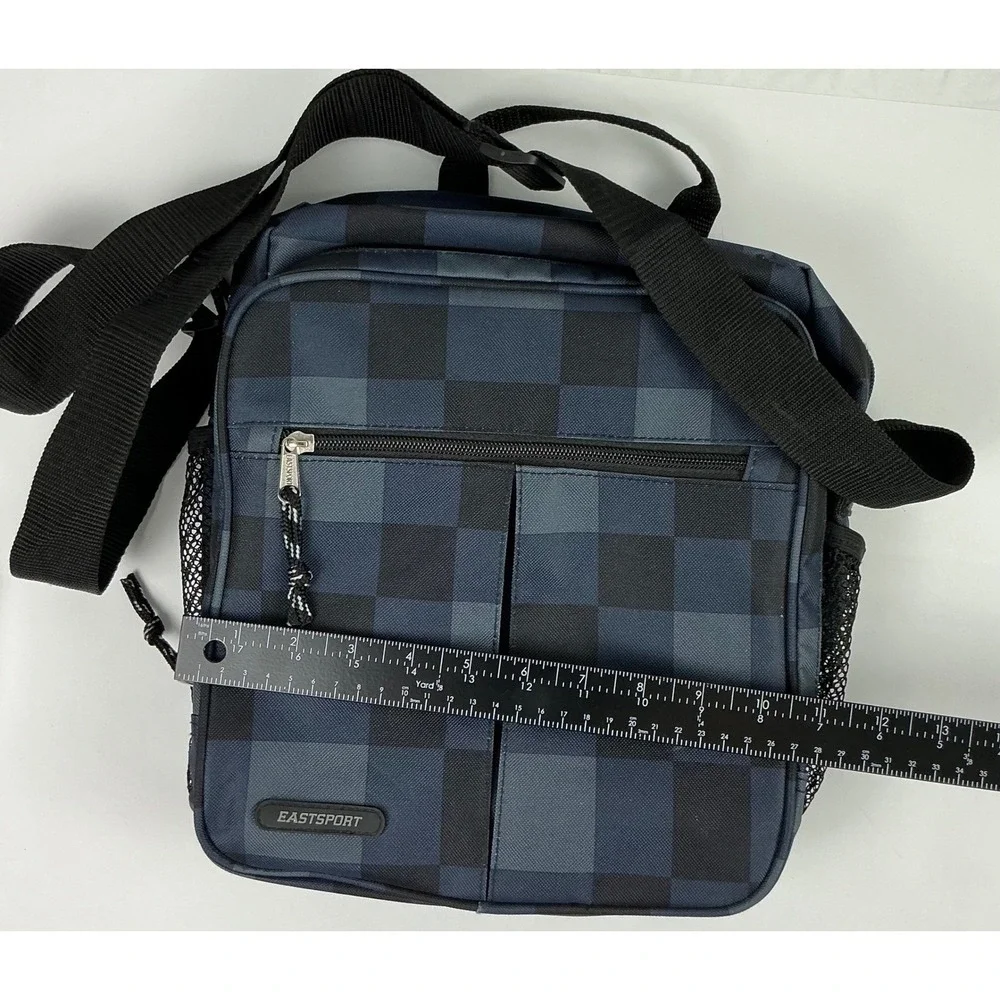 Eastsport Crossbody Bag Messenger Shoulder Bookbag‎ Checkered Pattern Blue Black